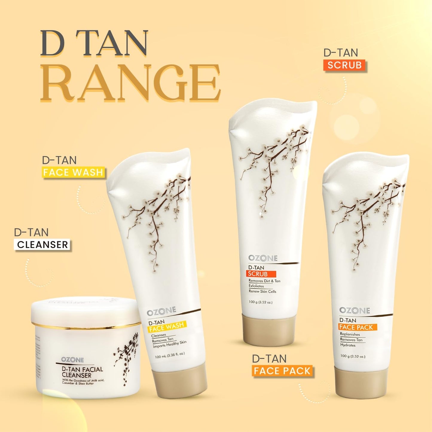 Ozone D-Tan Facial Cleanser | Enriched with Cucumber, Shea Butter & Milk