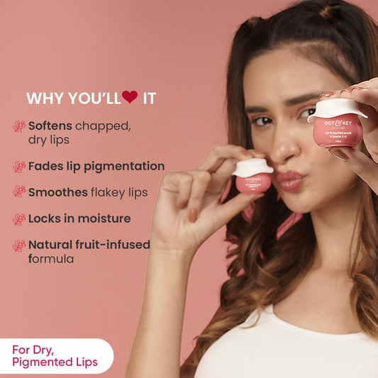 DOT & KEY Lip Plumping Mask With Shea Butter & Vitamin C + E For Naturally Glowing Lips | Smoothes Flaky & Dry Lips | Lip Mask For Soft,Smooth&Plump Lips | (Lingonberry)|15Ml