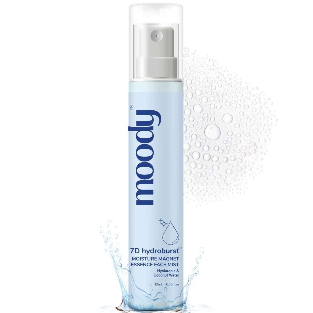 Moody 7D Hydro Burst Hydrating Face Mist & Essence Toner with Hyaluronic Acid Vitamin B5 & Rice Water for Hydrated & Plumped Skin | Face Mist for Soothing And Pore Tightening | Alcohol-Free Toner for Glowing Skin |100% Vegan | 72 Hour Hydration,110ml