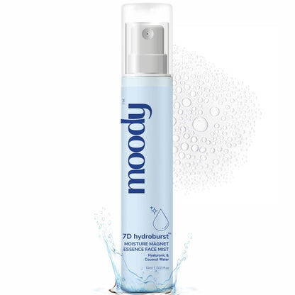 Moody 7D Hydro Burst Hydrating Face Mist & Essence Toner with Hyaluronic Acid Vitamin B5 & Rice Water for Hydrated & Plumped Skin | Face Mist for Soothing And Pore Tightening | Alcohol-Free Toner for Glowing Skin |100% Vegan | 72 Hour Hydration,110ml