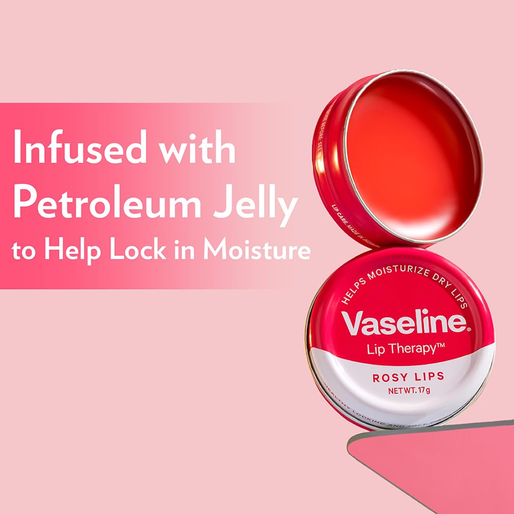 Vaseline Lip Tins Rosy Lips Provides Hydration, Sheer Pink Tint & Glossy Shine 17g