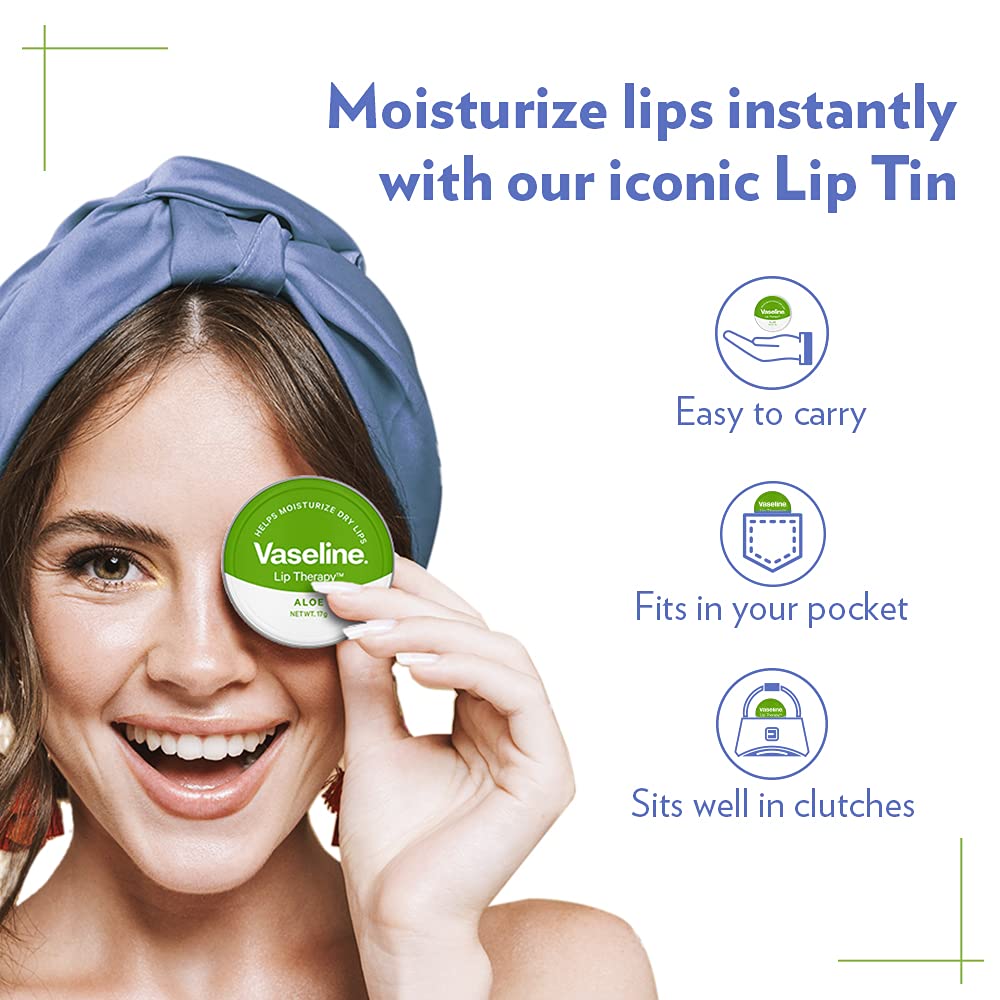 Vaseline Lip Tins Aloe Infused with Aloe Extracts for Lip Hydration & Natural Shine 17g