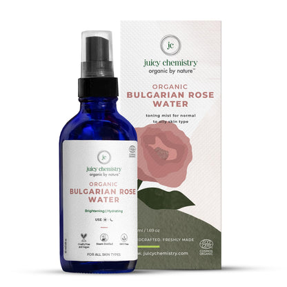 Juicy Chemistry Organic Rose Water (Hydrosol), 200 ml | Face Toner for Glowing, Brighter and Hydrated Skin | Made with Bulgarian Damask Roses - Clinically Tested