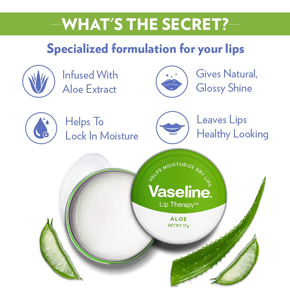 Vaseline Lip Tins Aloe Infused with Aloe Extracts for Lip Hydration & Natural Shine 17g