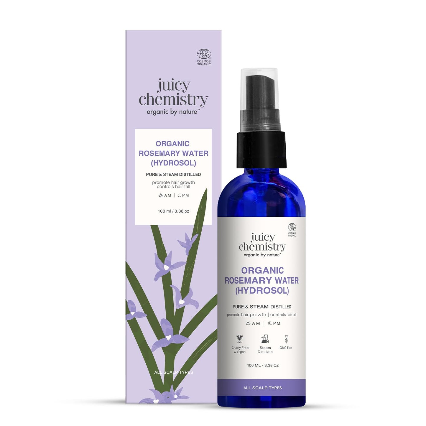Juicy Chemistry Organic Rose Water (Hydrosol), 200 ml | Face Toner for Glowing, Brighter and Hydrated Skin | Made with Bulgarian Damask Roses - Clinically Tested