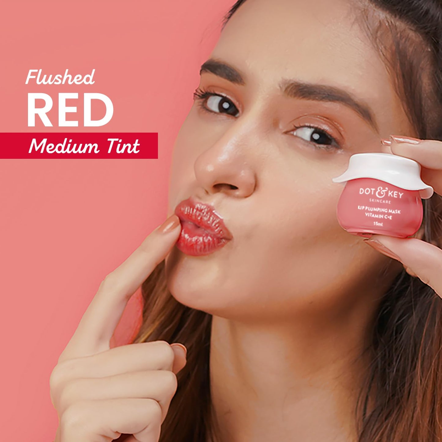 DOT & KEY Lip Plumping Mask With Shea Butter & Vitamin C + E For Naturally Glowing Lips | Smoothes Flaky & Dry Lips | Lip Mask For Soft,Smooth&Plump Lips | (Lingonberry)|15Ml