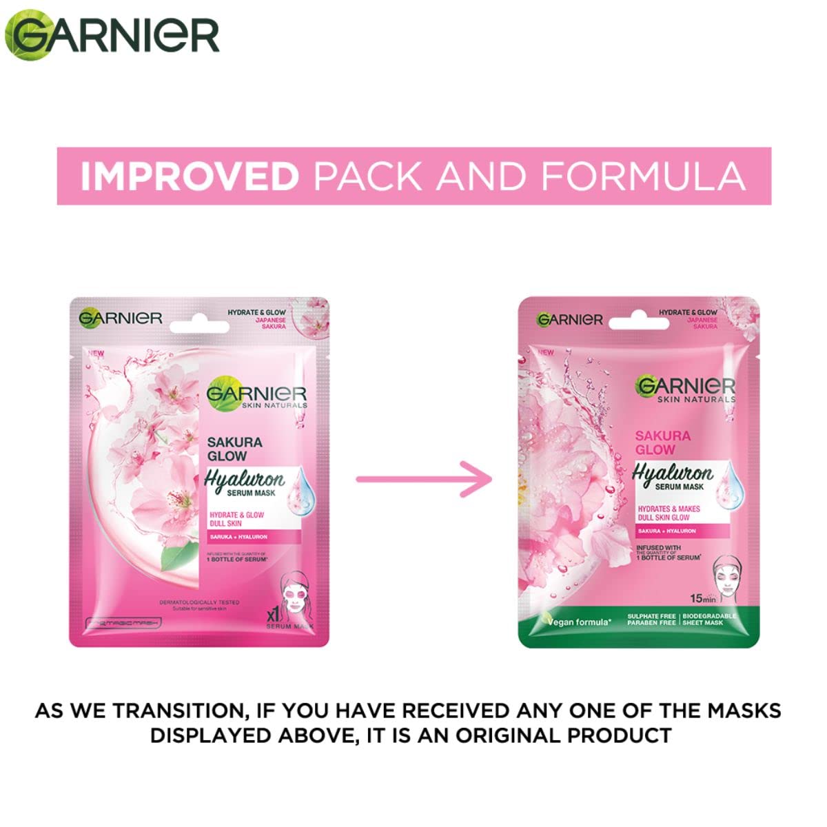 Garnier Skin Naturals, Sheet Mask, Hydrating & Increases Glow, Sakura Glow, 28g