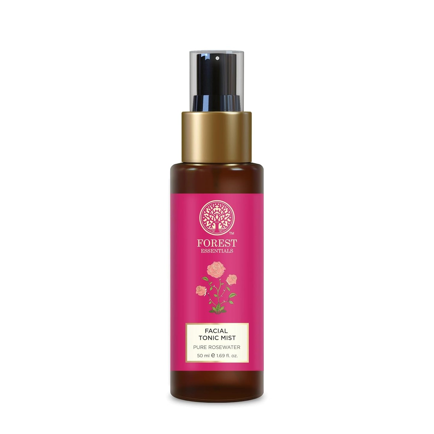 Forest Essentials Travel Size Facial Tonic Mist Pure Rosewater | Refreshing Face Toner For Pore Tightening And Hydration | Alcohol-Free Toner For Glowing Skin | 50 Ml, Pack of 1