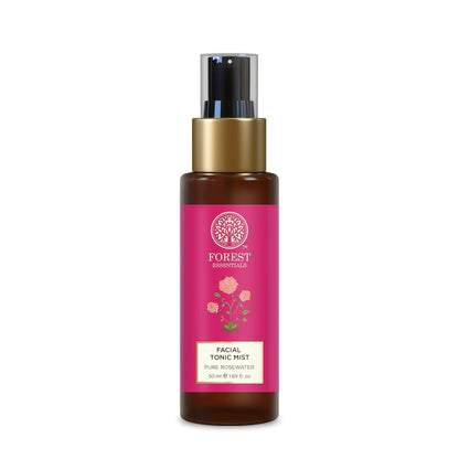 Forest Essentials Travel Size Facial Tonic Mist Pure Rosewater | Refreshing Face Toner For Pore Tightening And Hydration | Alcohol-Free Toner For Glowing Skin | 50 Ml, Pack of 1