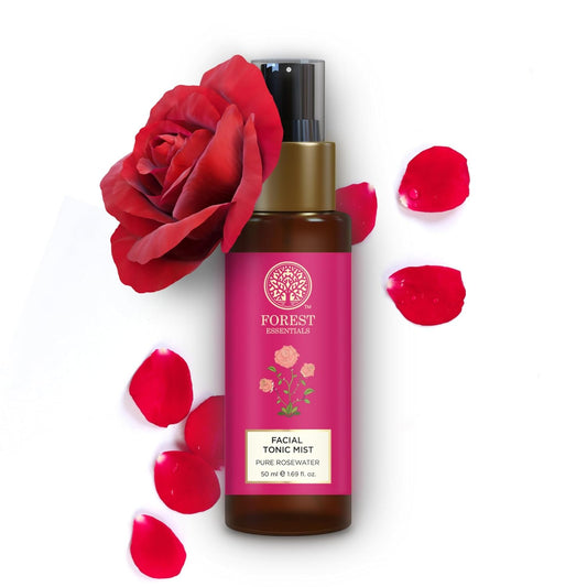 Forest Essentials Travel Size Facial Tonic Mist Pure Rosewater | Refreshing Face Toner For Pore Tightening And Hydration | Alcohol-Free Toner For Glowing Skin | 50 Ml, Pack of 1
