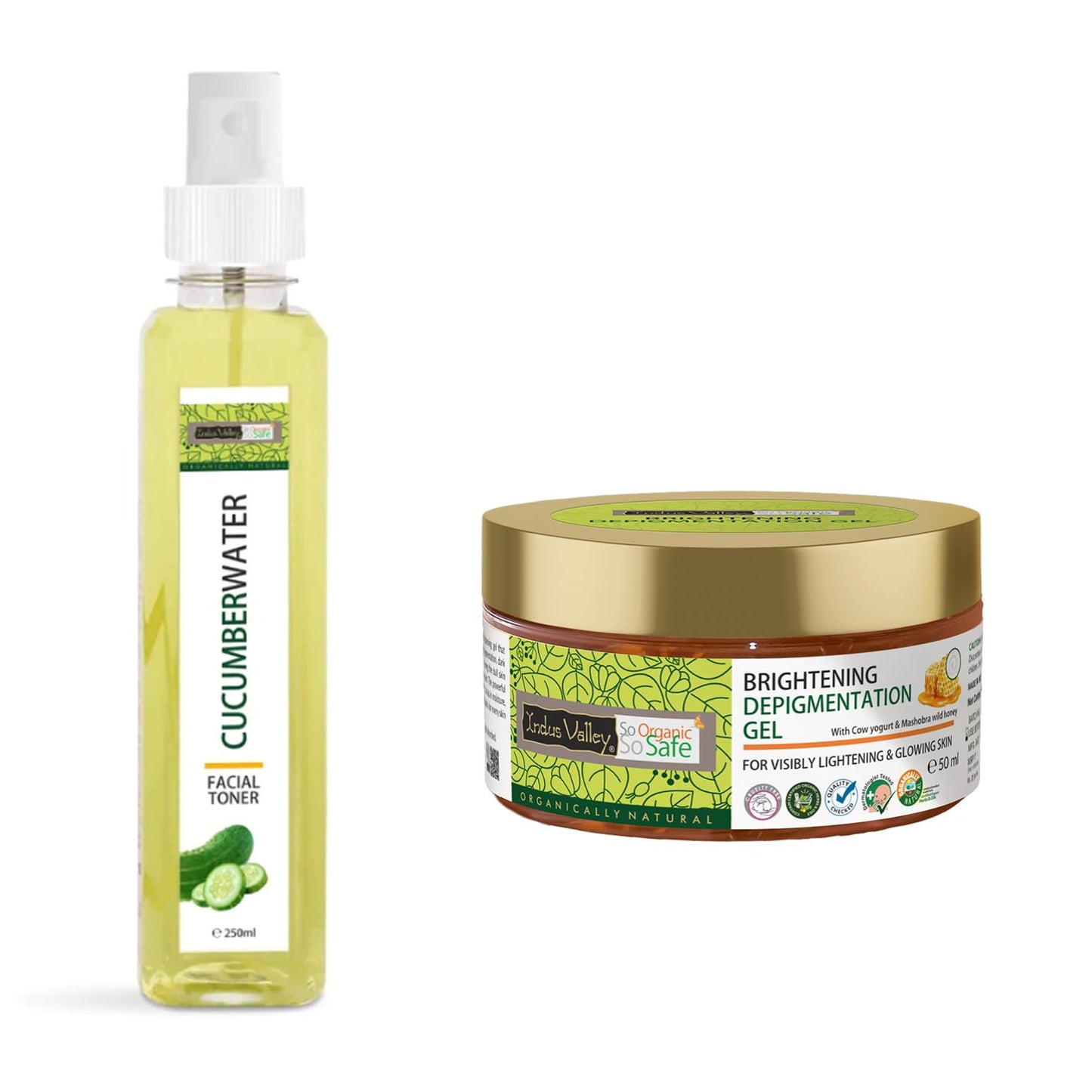 INDUS VALLEY Organic and Natural Cow's Milk Yogurt & Honey Depigmentation Gel with Rose Water Toner for Face (Gulab Jal) | 50 ml + 250 ml