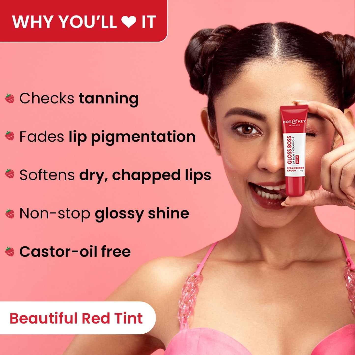 Dot & Key Strawberry Tinted Lip Balm with SPF 50 & Vitamin C + E 12gm
