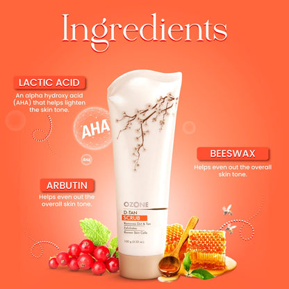 Ozone D-Tan Face Scrub | Enriched with Arbutin, Bees Wax & Lactic Acid