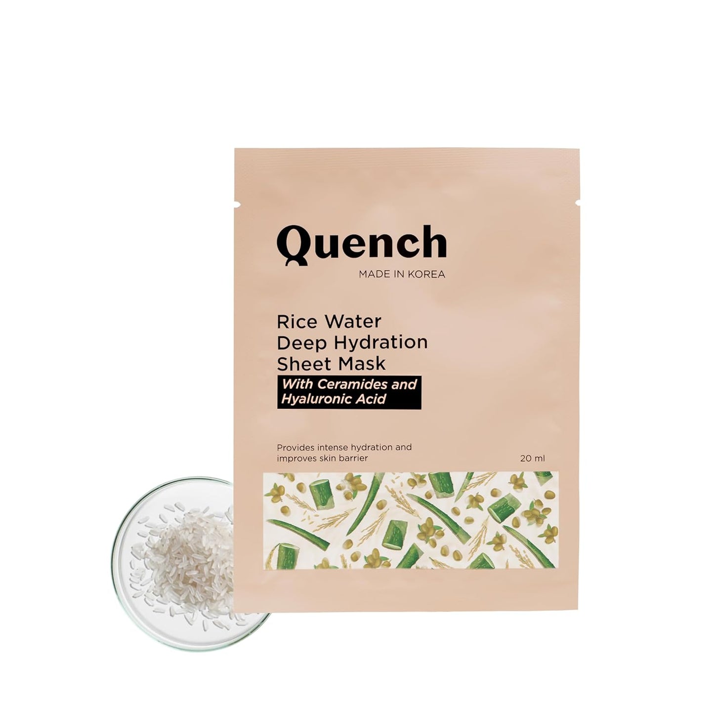 Quench Deep Hydration Korean Sheet Mask with Rice Water, Ceramides & Hyaluronic Acid