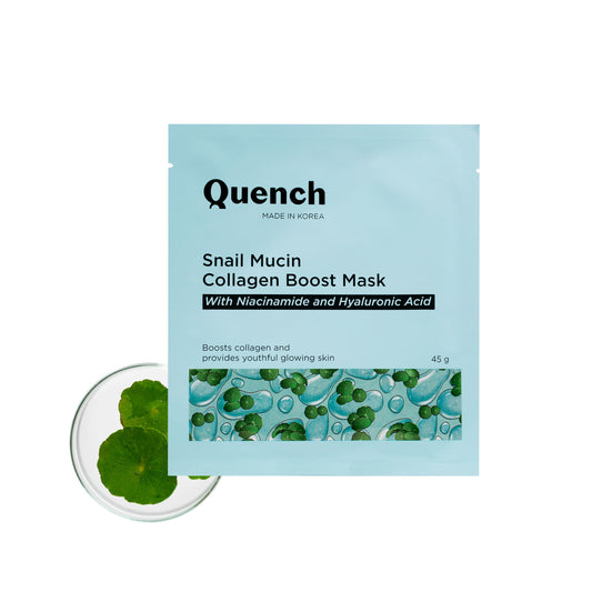 Quench Snail Mucin Collagen Boost Mask with Niacinamide & Hyaluronic Acid for Glass Skin within 4 Hours
