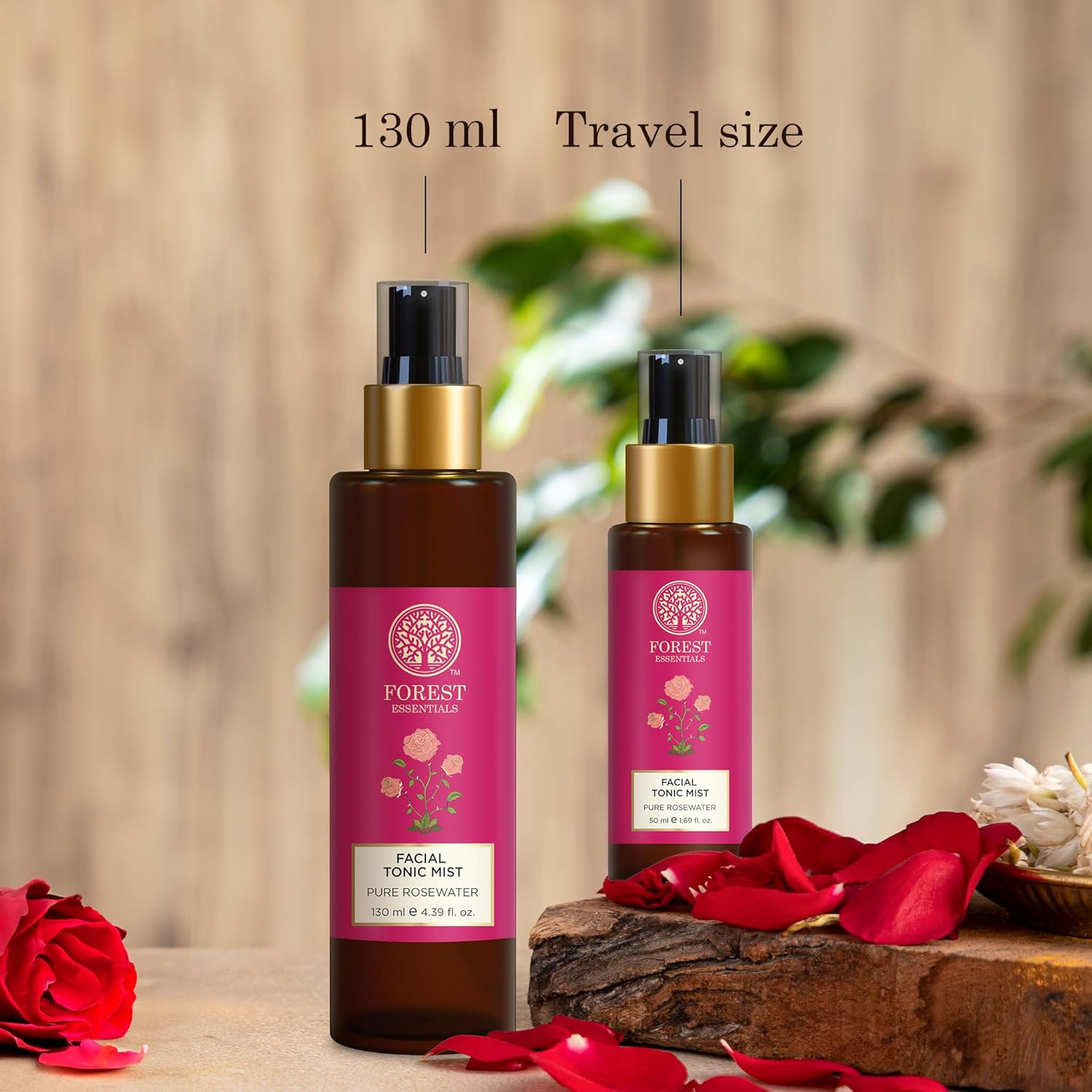 Forest Essentials Travel Size Facial Tonic Mist Pure Rosewater | Refreshing Face Toner For Pore Tightening And Hydration | Alcohol-Free Toner For Glowing Skin | 50 Ml, Pack of 1
