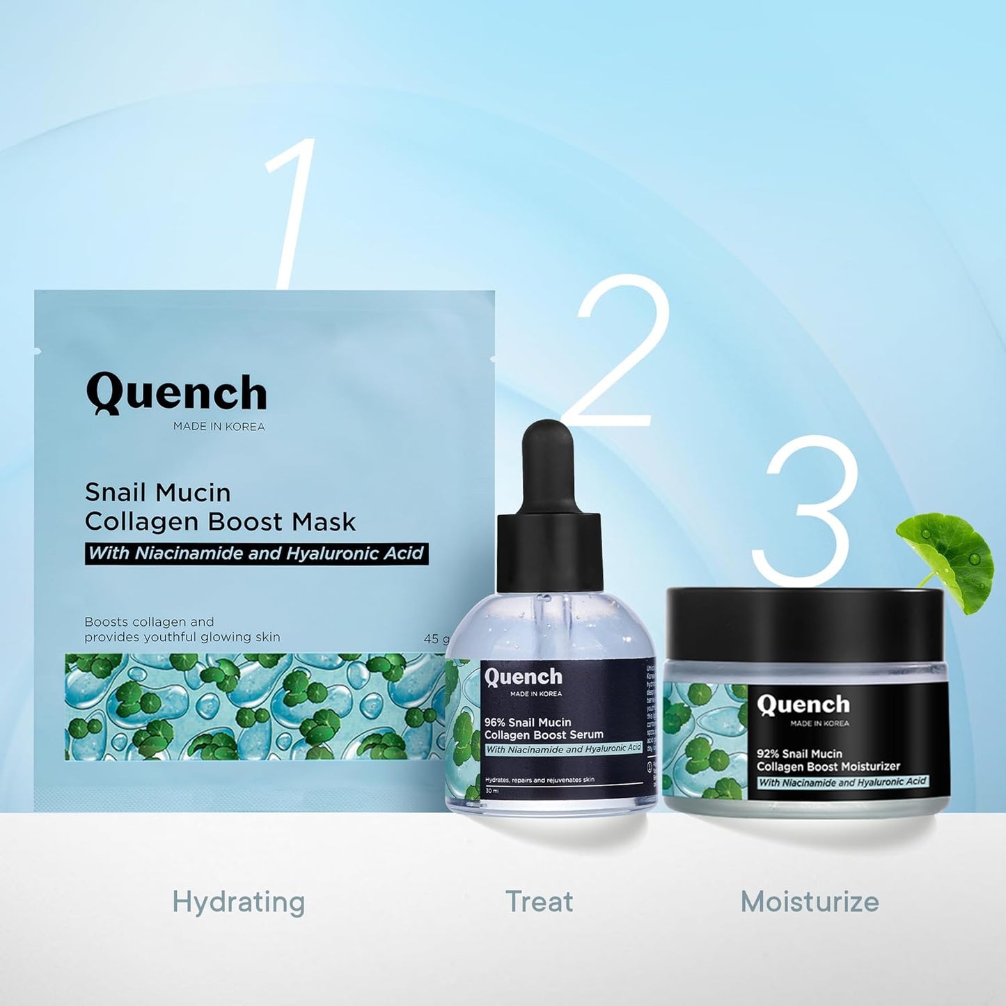 Quench Snail Mucin Collagen Boost Mask with Niacinamide & Hyaluronic Acid for Glass Skin within 4 Hours