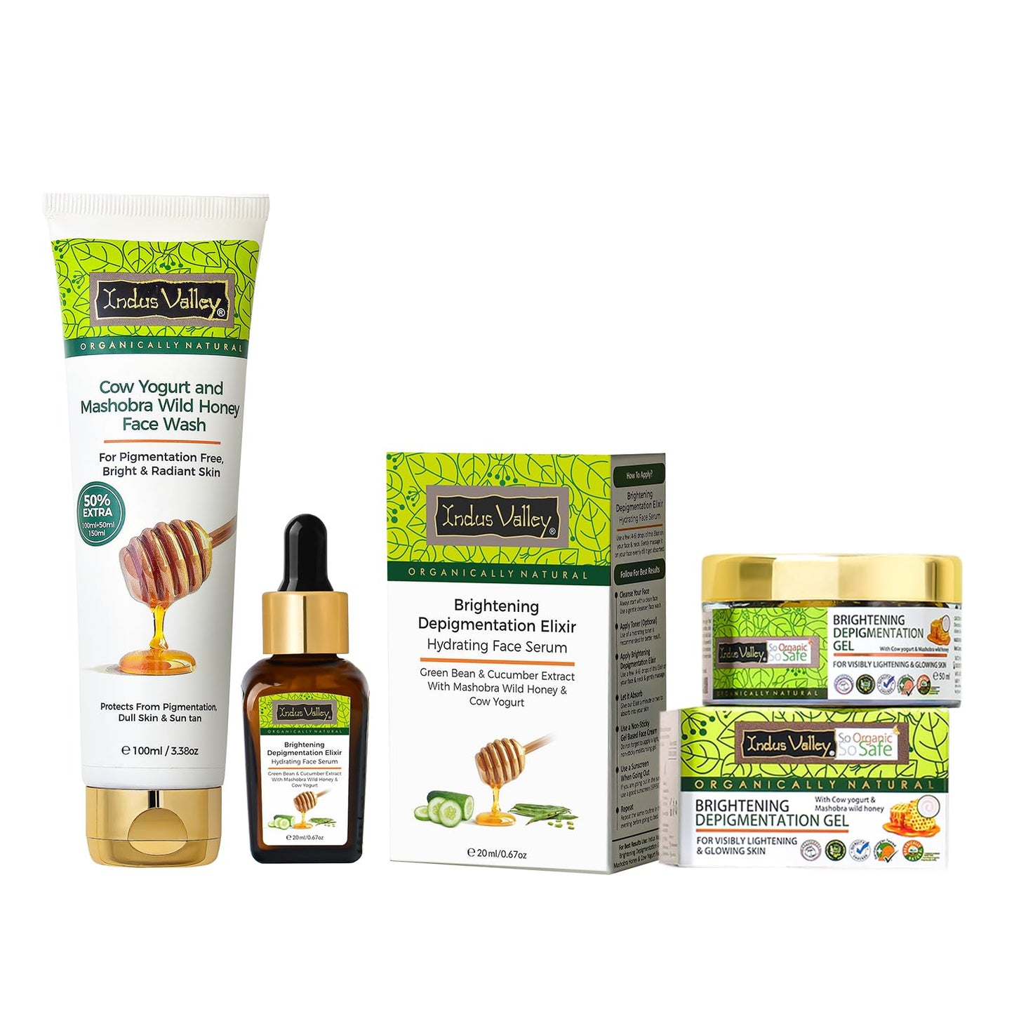INDUS VALLEY Organic and Natural Cow's Milk Yogurt & Honey Depigmentation Gel with Rose Water Toner for Face (Gulab Jal) | 50 ml + 250 ml