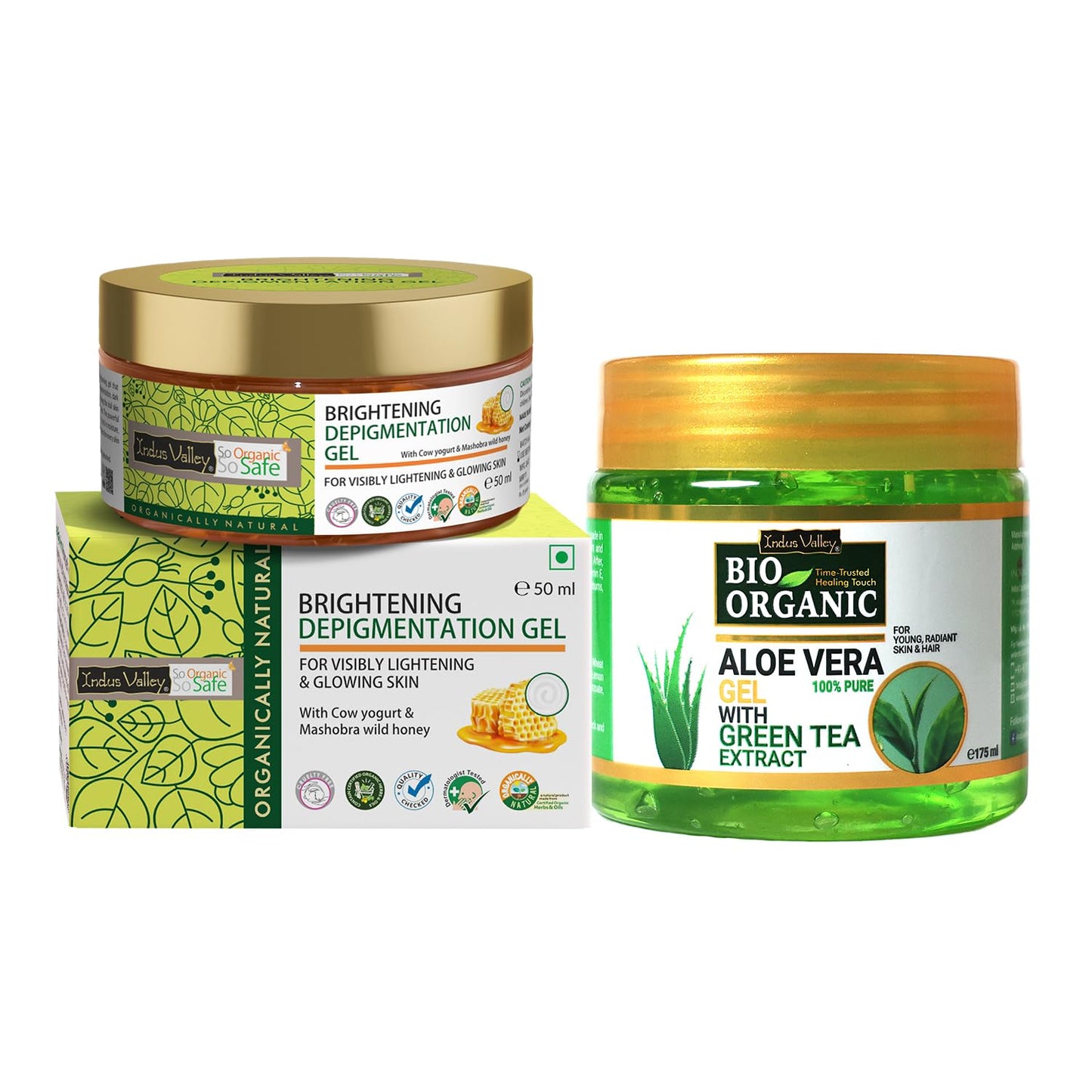 INDUS VALLEY Organic and Natural Cow's Milk Yogurt & Honey Depigmentation Gel with Rose Water Toner for Face (Gulab Jal) | 50 ml + 250 ml