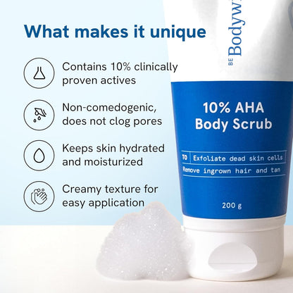 Be Bodywise 10% Lactic AHA Exfoliating Body Scrub For Tan Removal & Soft-Smooth Skin