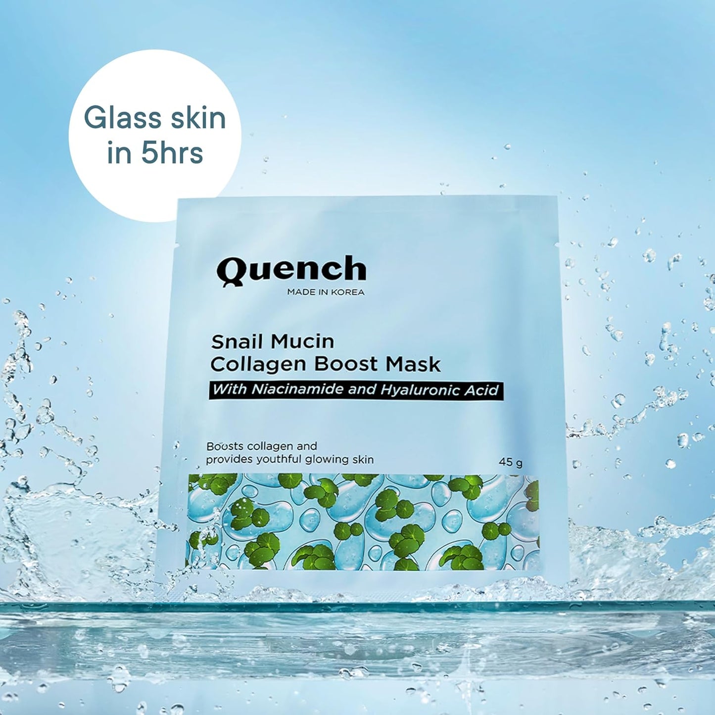 Quench Snail Mucin Collagen Boost Mask with Niacinamide & Hyaluronic Acid for Glass Skin within 4 Hours