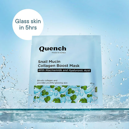 Quench Snail Mucin Collagen Boost Mask with Niacinamide & Hyaluronic Acid for Glass Skin within 4 Hours